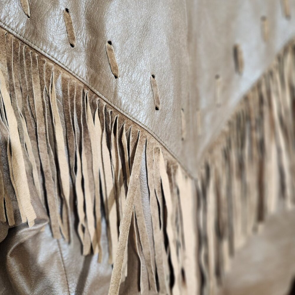 Vintage American Leather Genuine Leather Fringed Cropped Jacket - Picture 11 of 13